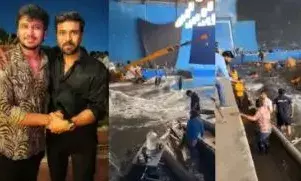 കടലിന്റെ പശ്ചാത്തലത്തിനായി നിർമ്മിച്ച കൂറ്റൻ വാട്ടർ ടാങ്ക് തകർന്നു   ഷൂട്ടിങ് സെറ്റിൽ വെള്ളപ്പൊക്കം