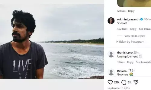 അർജുൻ രാധകൃഷ്ണന്റെ ഫോട്ടോയ്ക്ക് കമന്റ് ചെയ്ത് തെന്നിന്ത്യൻ താര സുന്ദരി രുക്മിണി വസന്ത്