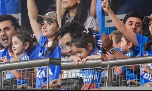 സഞ്ജുവിന്റെ കളി കണ്ട് രൺബീറിന്റെ മടിയിലിരുന്ന് ആവേശത്തോടെ കയ്യടിച്ച് രഹാ, ദൃശ്യങ്ങൾ വൈറൽ