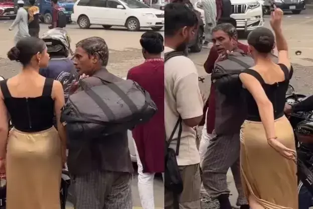 ഷൂട്ടിംഗിനിടയിൽ വയോധികനെ തല്ലി മോഡൽ; വൈറൽ വീഡിയോയുമായി മോണിക്ക കബീർ